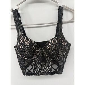 Victoria's Secret Dream Angels Black Lace Balconet Longline Bra 32C